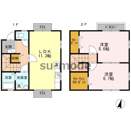 シャルマンB(2LDK/1階)の間取り写真