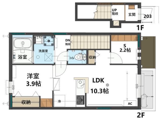 コンフォート東住吉(1SLDK/2階)の間取り写真