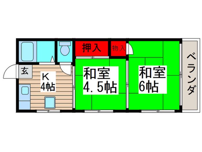 第2日の出荘(2K/2階)の間取り写真