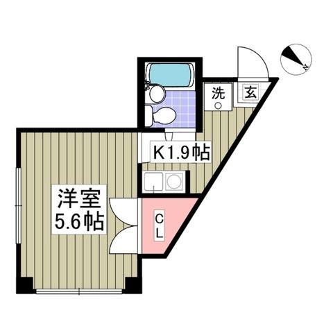 サカエコーポ桜ヶ丘(1K/2階)の間取り写真