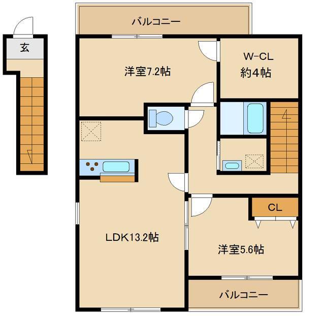 アンソレイユ(2LDK/2階)の間取り写真