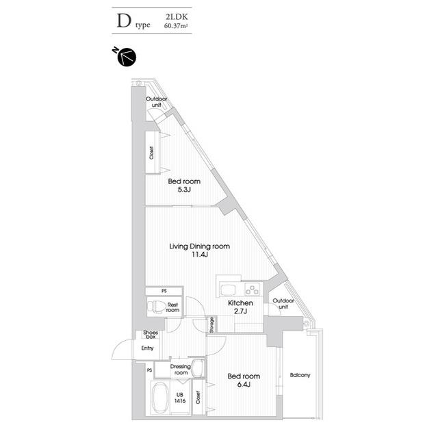 ラクレイス西新レジデンシャルタワー(2LDK/8階)の間取り写真