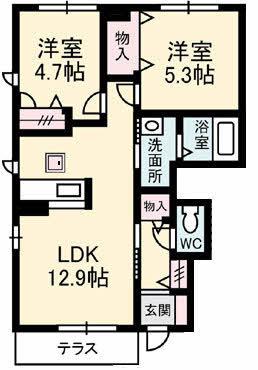 シャーメゾンサンヒルズ(2LDK/1階)の間取り写真