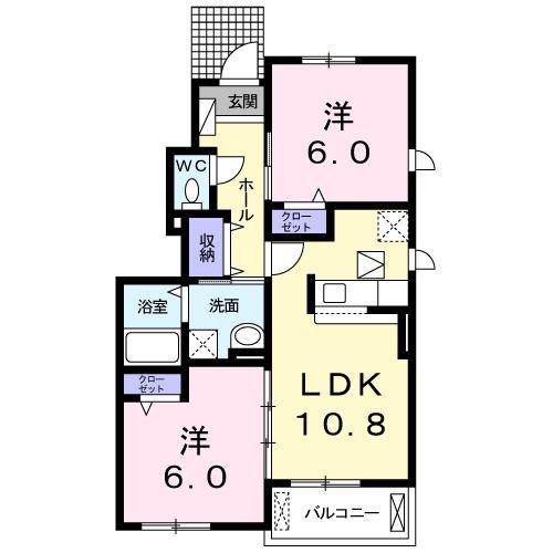 プロムナードB(2LDK/1階)の間取り写真