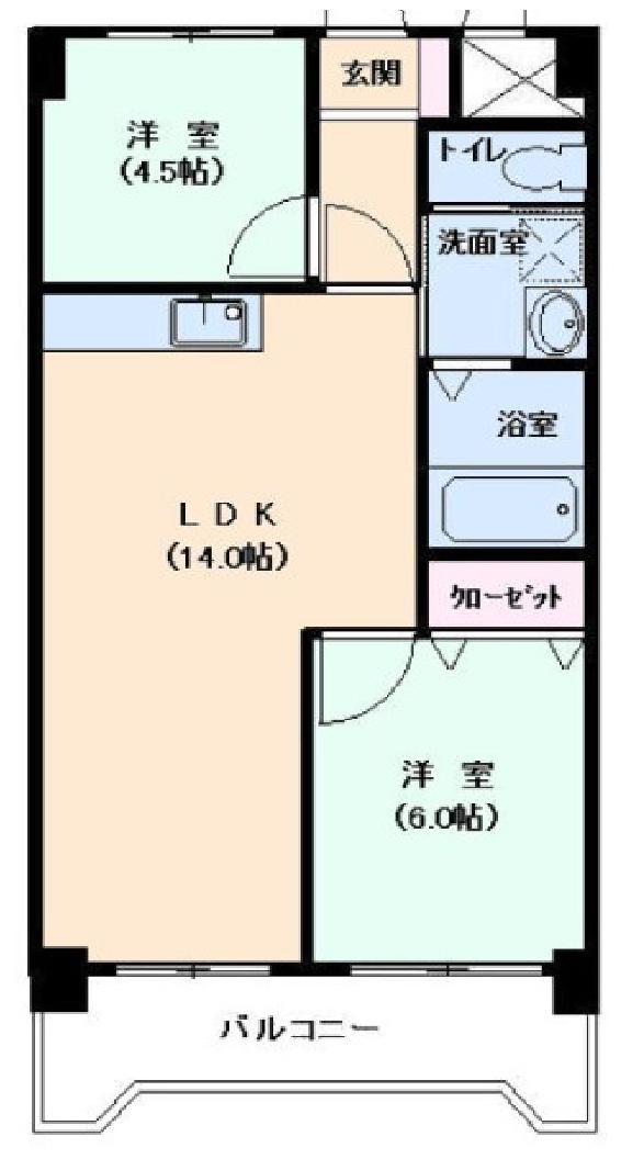 ユーコートあざみ野II(2LDK/2階)の間取り写真