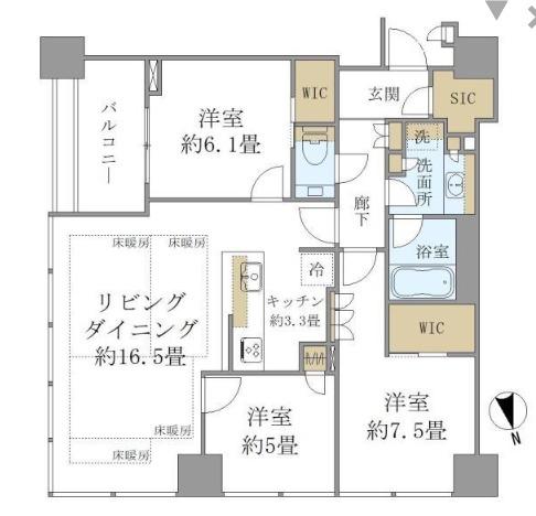 白金ザ・スカイ イースト(2LDK/22階)の間取り写真