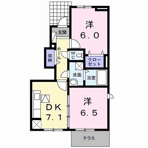 ベルメゾン B(2DK/1階)の間取り写真