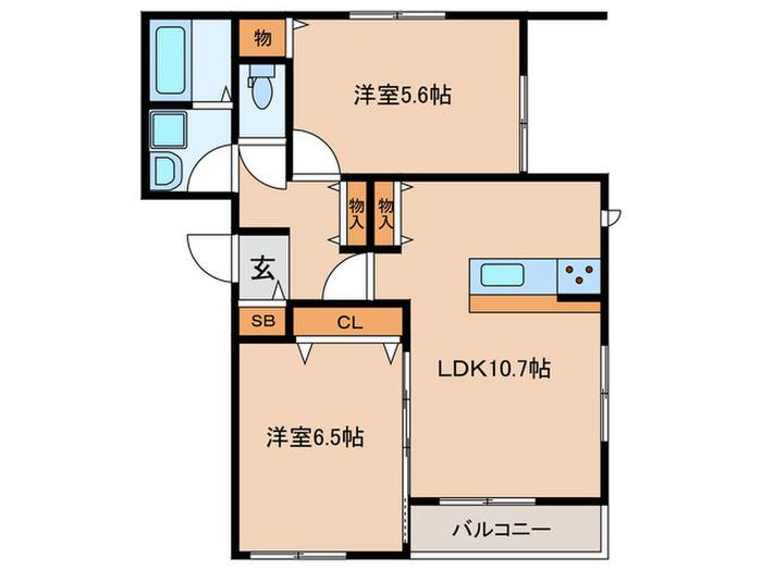 アゼレア(2LDK/1階)の間取り写真