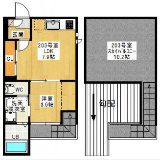 GRANDTIC東雲本町II(1LDK/2階)の間取り写真