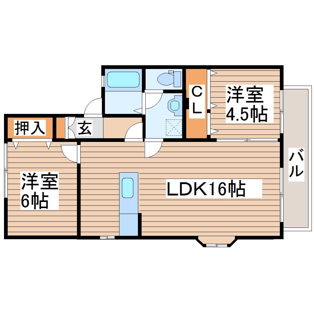 グランディール中央I(2LDK/1階)の間取り写真