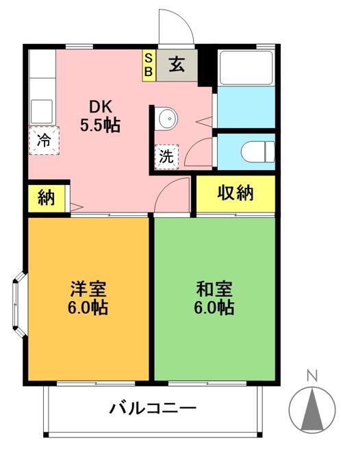 ラビアンローズ(2DK/2階)の間取り写真