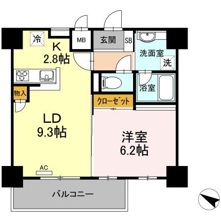 ハイムローゼVII(1LDK/4階)の間取り写真