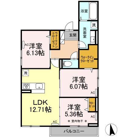 セレスティア上野町B(3LDK/2階)の間取り写真