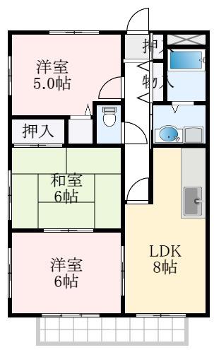クラージュ土師A棟(3LDK/2階)の間取り写真