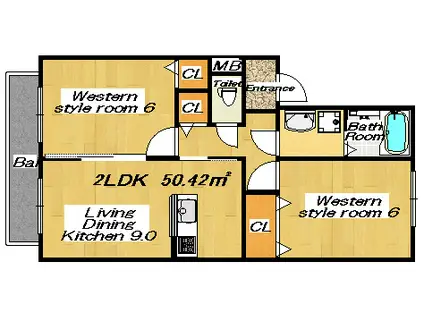 エスポワールKⅢ(2DK/1階)の間取り写真