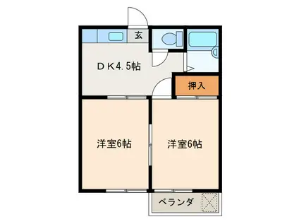カメヤ弐番館(2DK/2階)の間取り写真