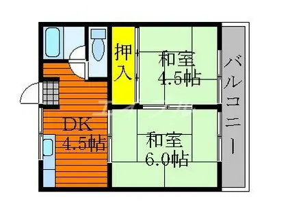 芳泉コーポ A(2DK/2階)の間取り写真
