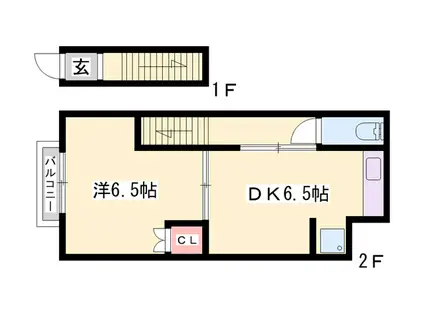 湊川文化東棟(1DK/2階)の間取り写真