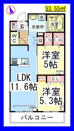 AF ランドマーク瀬谷(2LDK/2階)の間取り写真