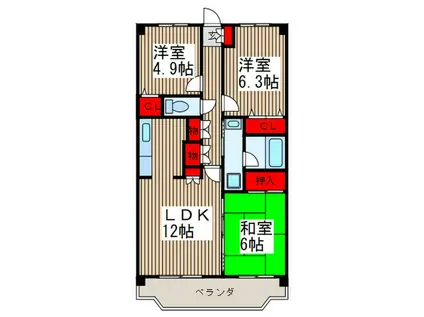 ハッピネス戸田(3LDK/1階)の間取り写真