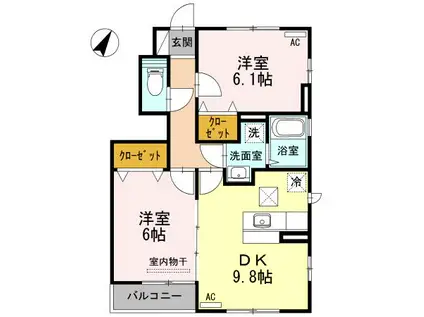 パセオプラシード成田C(2DK/1階)の間取り写真