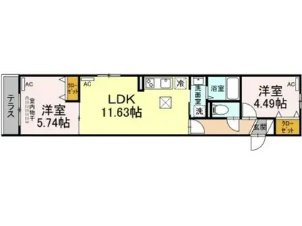 レクシア松江(2LDK/1階)の間取り写真