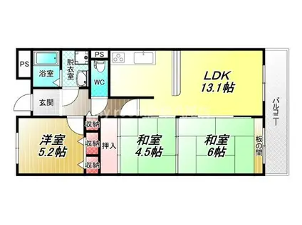 ビオトープ旭ヶ丘(3LDK/2階)の間取り写真