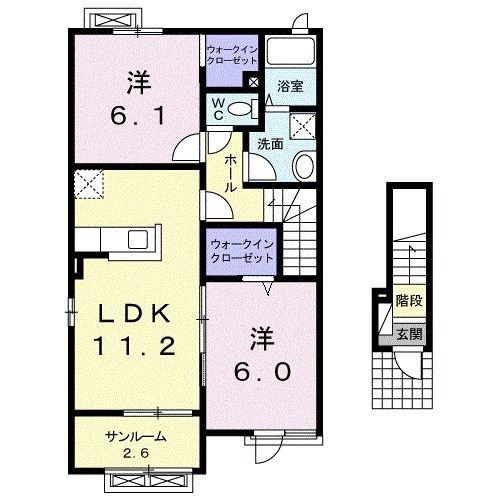メディウム・マレIV(2LDK/2階)の間取り写真