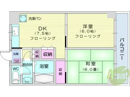 旭レジデンス(2DK/3階)の間取り写真