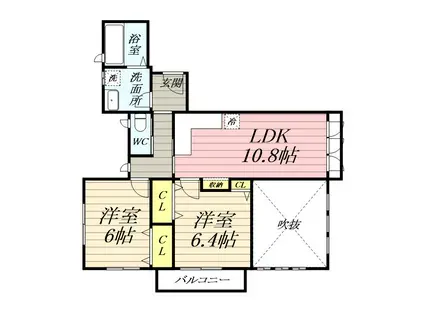 コレクトリビング遠藤(2LDK/2階)の間取り写真