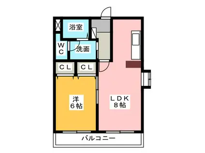 ラフォーレ中里(1LDK/2階)の間取り写真