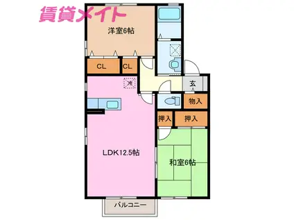 エスポワール鈴鹿B棟(2LDK/2階)の間取り写真