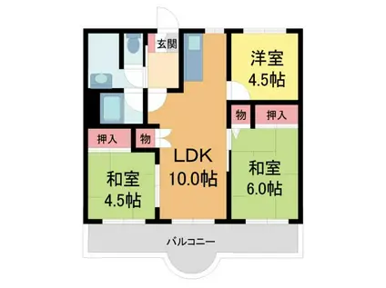 グリーンハイツ向陽 4号棟(3LDK/4階)の間取り写真