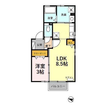 ディールームときわ台A棟(1LDK/2階)の間取り写真