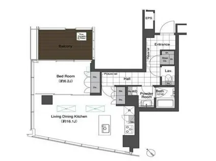 スカイハウス浜離宮(1LDK/14階)の間取り写真
