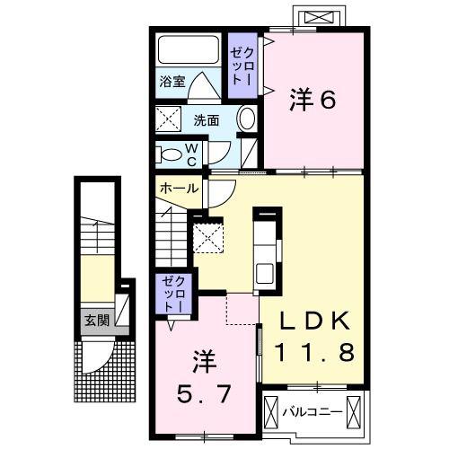 ユニゾンIII(2LDK/2階)の間取り写真