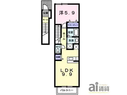 シャルム ドミールA(1LDK/2階)の間取り写真