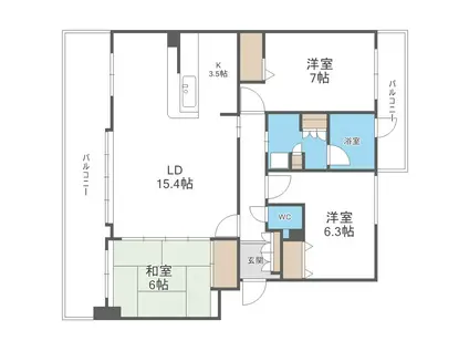 ヴェルビュ円山北6条グランステージ(3LDK/3階)の間取り写真