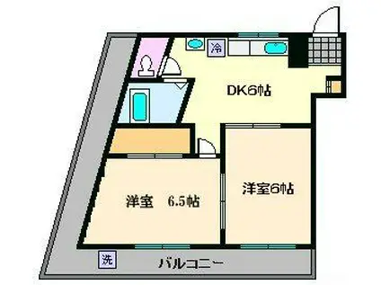 釜鳴マンション(2DK/3階)の間取り写真