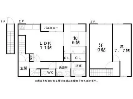 シュウハウス(3LDK/2階)の間取り写真
