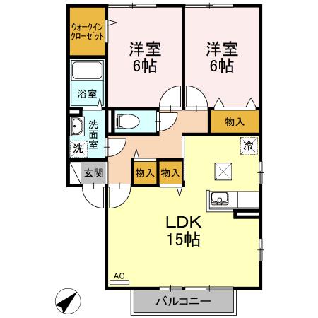 ヴェルドミール川口A棟(2LDK/1階)の間取り写真