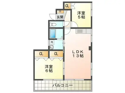 レナジア大倉(2LDK/1階)の間取り写真