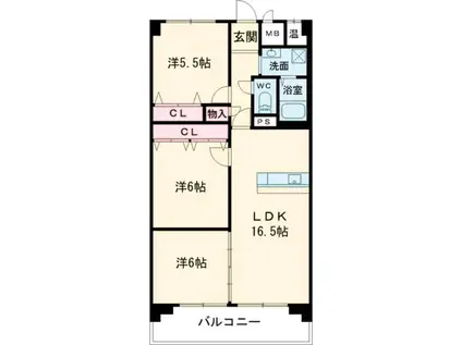 ネオハイツ垂水(3LDK/8階)の間取り写真