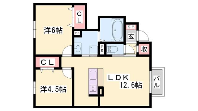 セジュール加佐A(2LDK/1階)の間取り写真