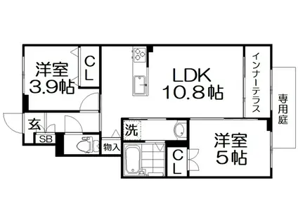 交野市郡津3丁目アパート(2LDK/1階)の間取り写真