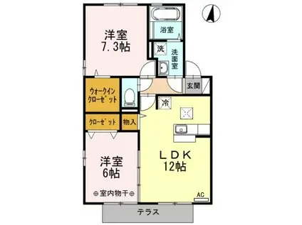 メルベーユB棟(2LDK/2階)の間取り写真