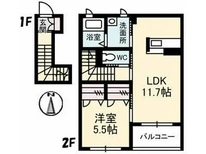 シャーメゾン ウイングスター(1LDK/2階)の間取り写真