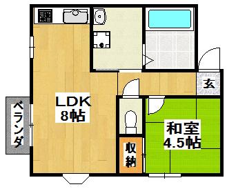 こうえいハイツ(1LDK/1階)の間取り写真
