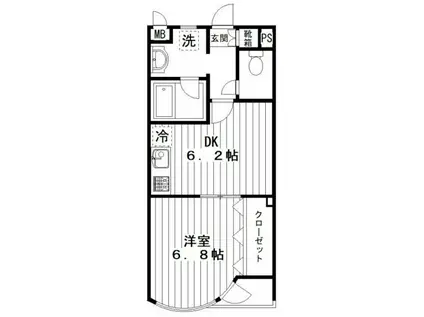 ローズキャッスル(1DK/1階)の間取り写真