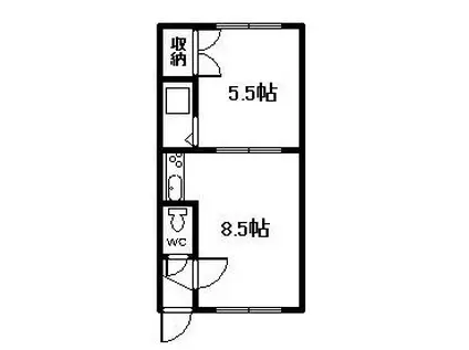 マリアB棟(1DK/2階)の間取り写真